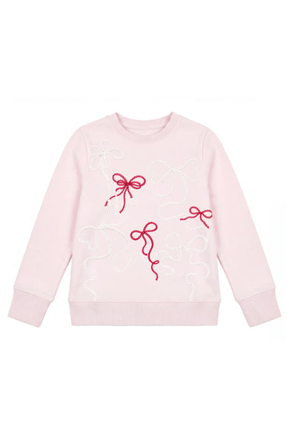 Preppy Goose Girls Embroidered Bows Sweatshirt