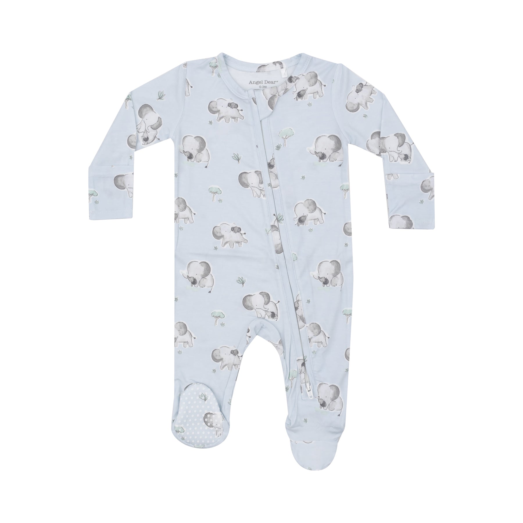 Angel Dear Gray Elephants Blue 2 Way Zipper Footie