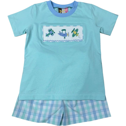 Banana Split Airplane Smocked Short Set