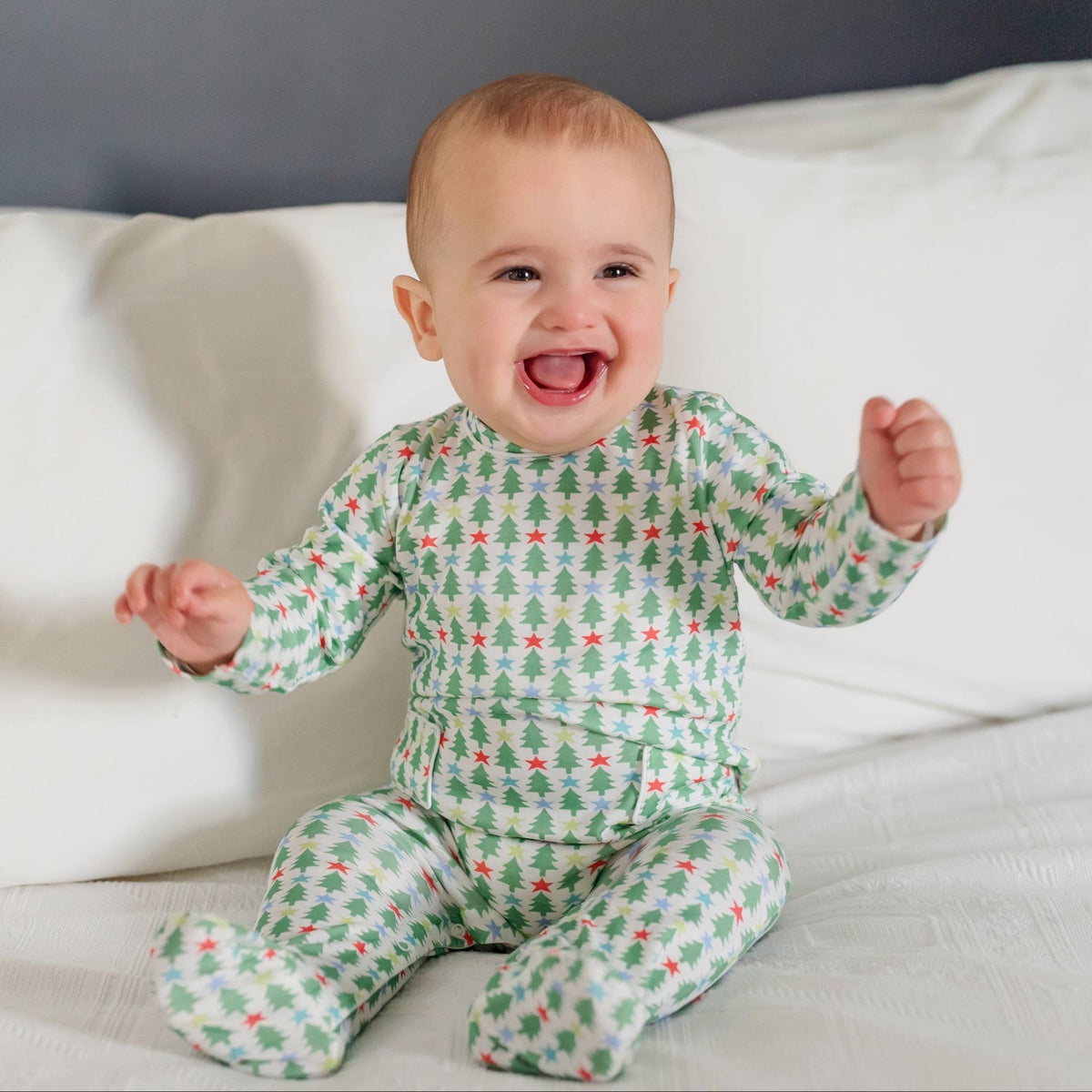 Lila and Hayes Lila and Hayes Boys Preston Footed Romper - Tree Topper Stars
