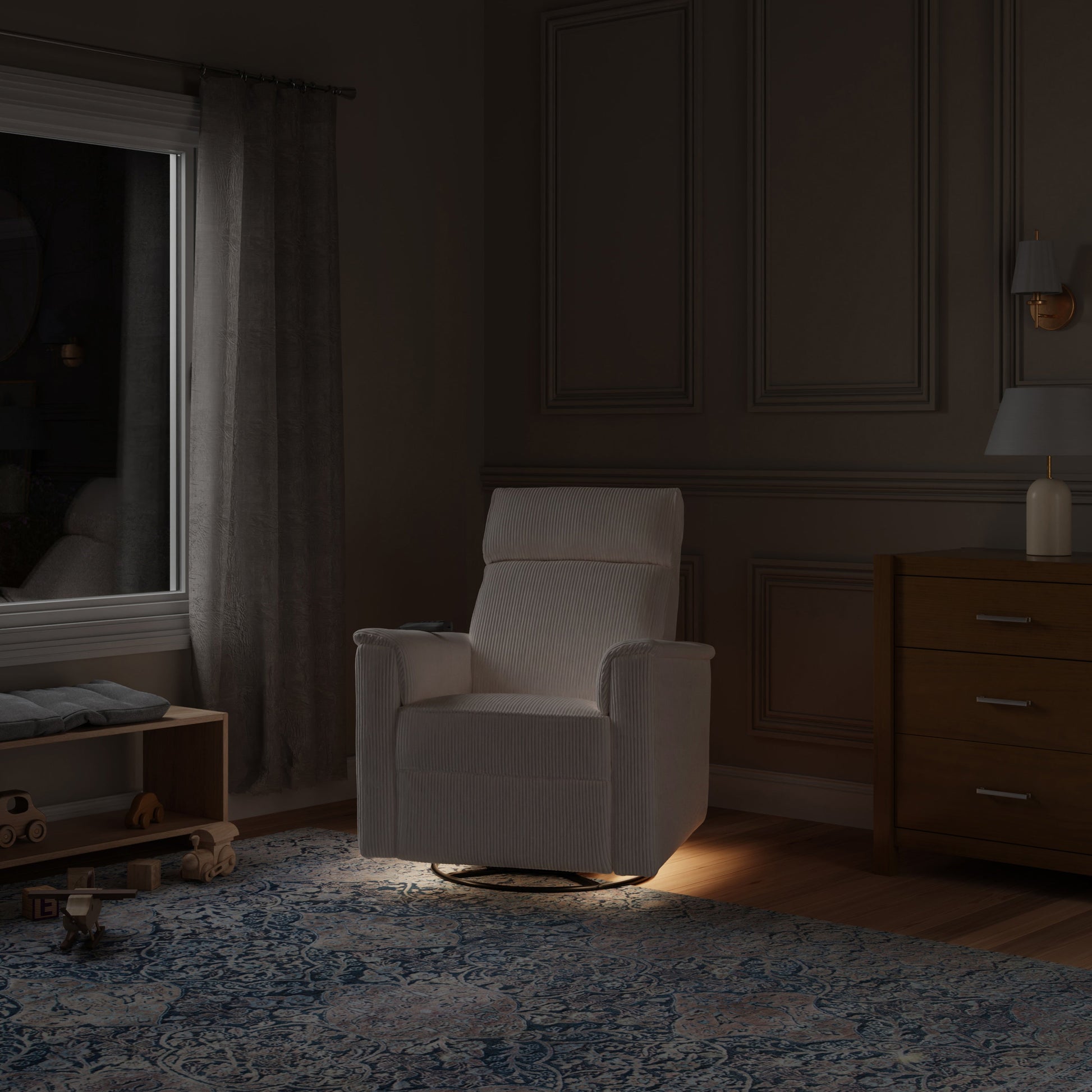 Monogram by Namesake Willa Deluxe Power Recliner and Swivel Glider with Heat + Massage | Ivory Corduroy | EXCLUSIVE!