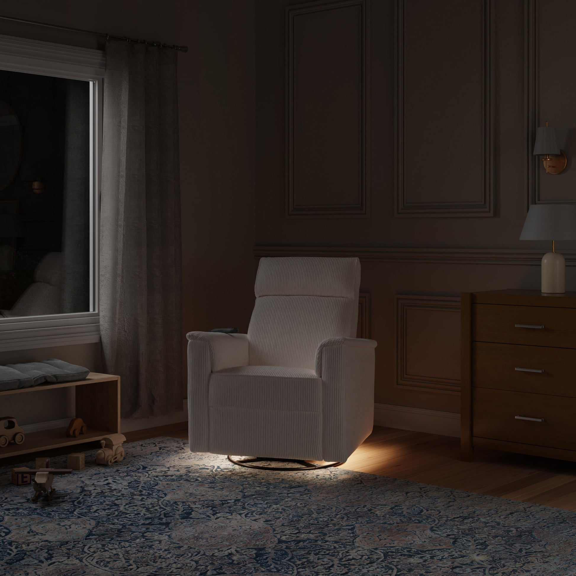 Monogram by Namesake Willa Deluxe Power Recliner and Swivel Glider with Heat + Massage | Ivory Corduroy | EXCLUSIVE!