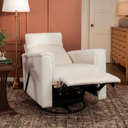 Monogram by Namesake Willa Deluxe Power Recliner and Swivel Glider with Heat + Massage | Ivory Corduroy | EXCLUSIVE!