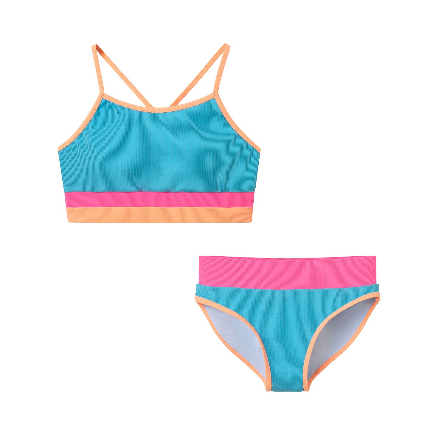 Andy & EvanAndy & Evan Girls Blue Rib Colorblock BikiniBabysupermarket