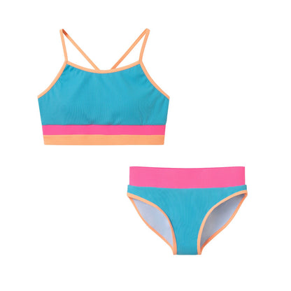 Andy & EvanAndy & Evan Girls Blue Rib Colorblock BikiniBabysupermarket