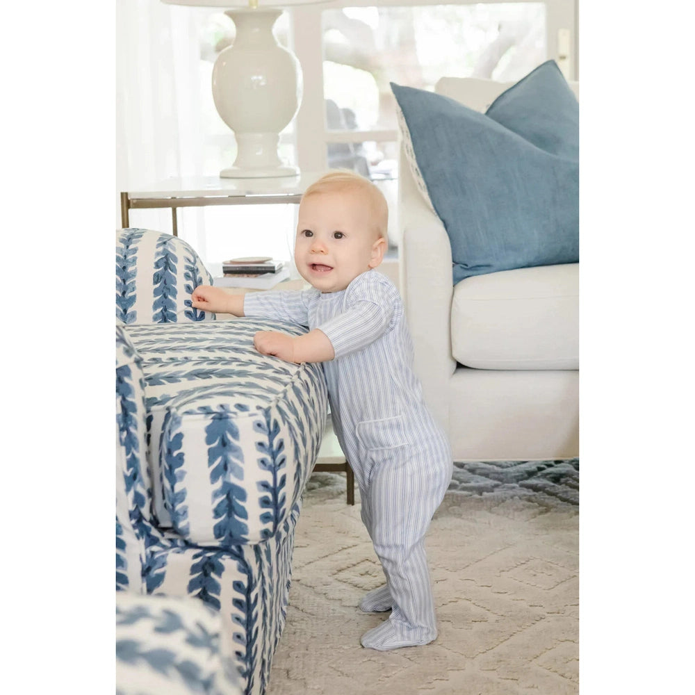 Lila and Hayes Stripes in Blue Preston Romper