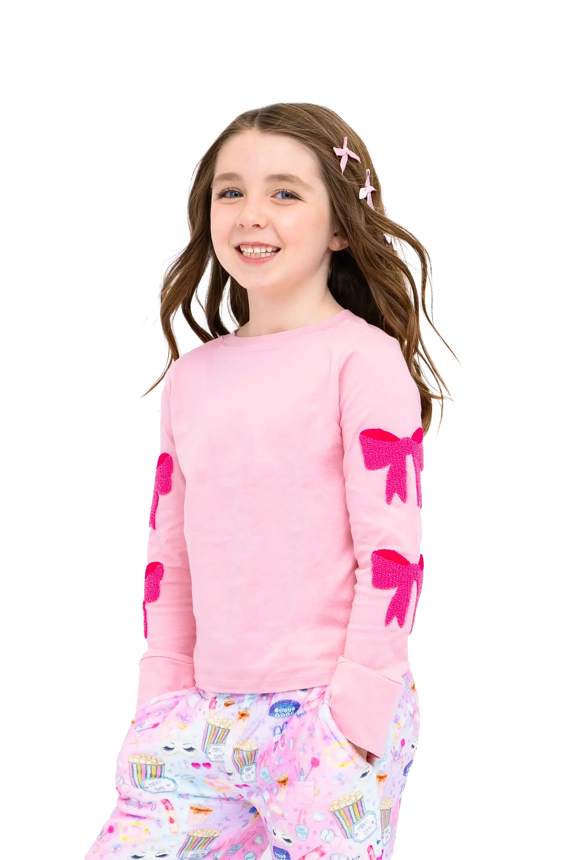 Preppy Goose Girls Two Piece Bow Long Sleeve T-Shirt