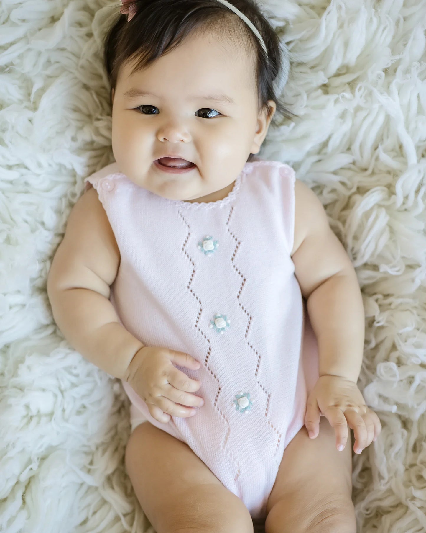 Cuclie Girl's Colette Pink Knit Bubble Romper