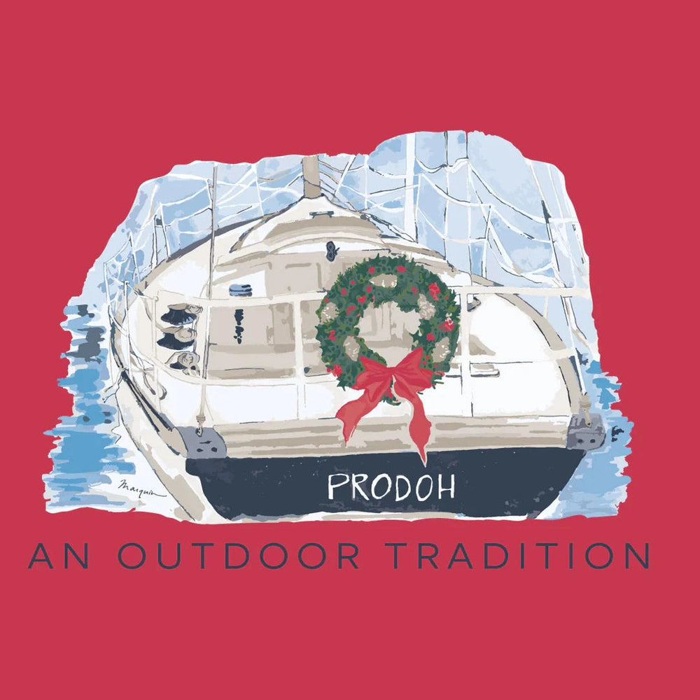 PRODOH Kid's Pro Performance Long Sleeve Fishing T-shirt with Christmas Wreath on Boat