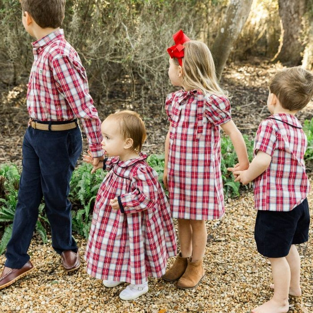 Bailey Boys Cranberry with Navy Cord Tia Tie Dress