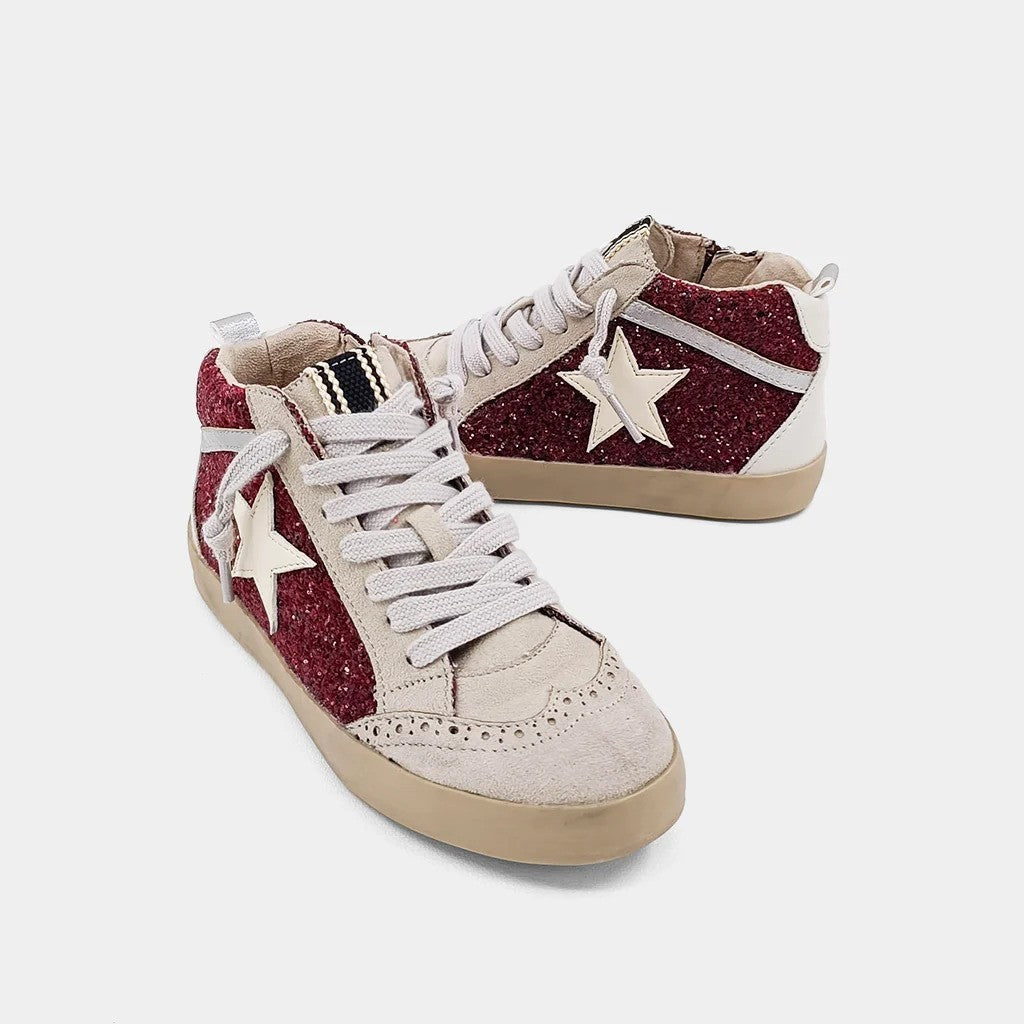 ShuShop Paulina Kids Dark Red Glitter Hi-Top Sneaker