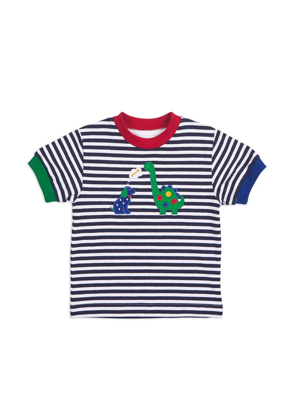 Florence Eiseman Boys Dog & Dinosaur Stripe Knit Shirt