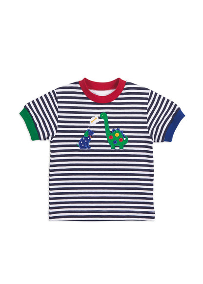 Florence Eiseman Boys Dog & Dinosaur Stripe Knit Shirt