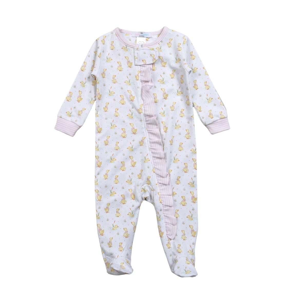 Baby Loren Girls Ducks in the Pond Pima Zipper Footie