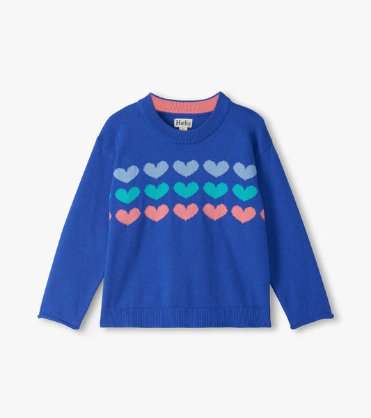 Hatley Girls Heart Stripes Crew Neck Sweater