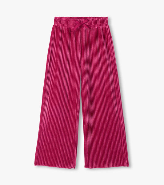 Hatley Girls Pink Pleated Velour Relaxed Pants