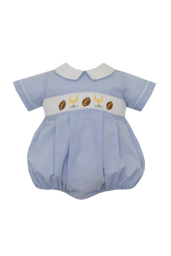 Petit Bebe Football Boys Light Blue Gingham Bubble