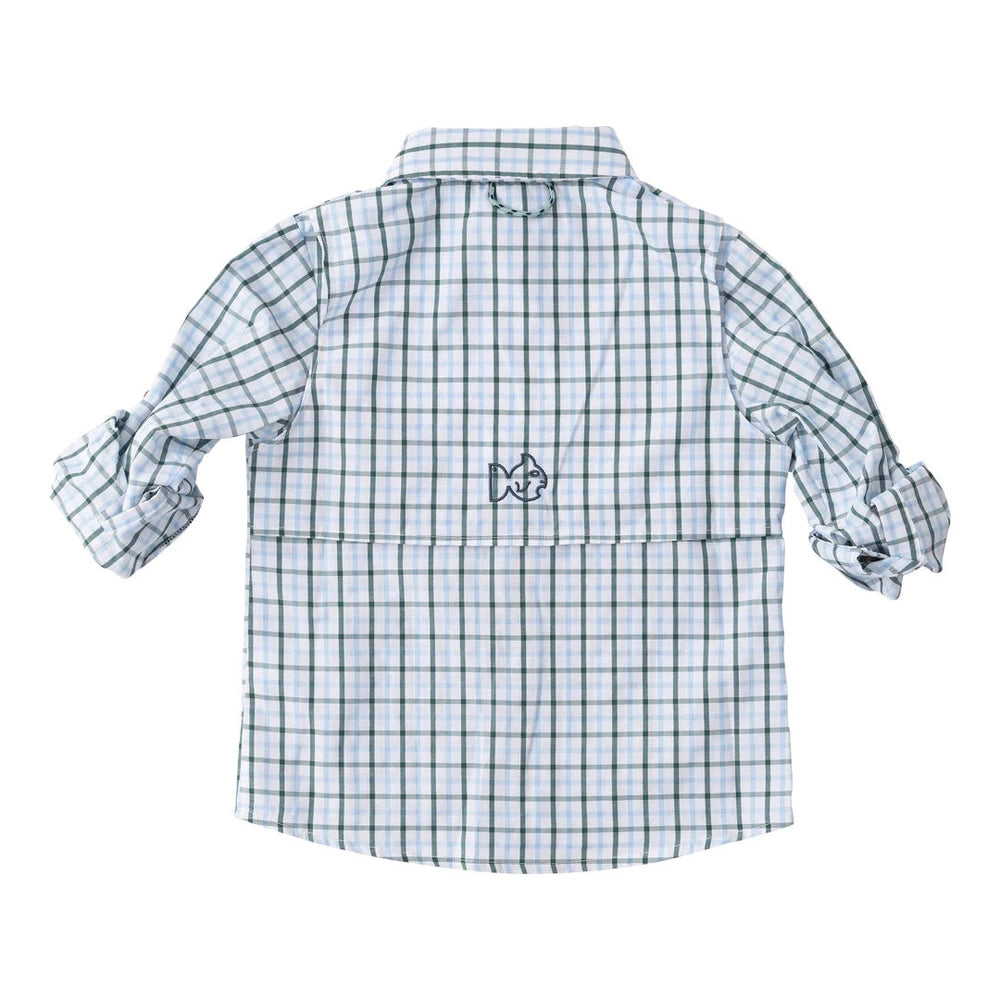 PRODOH Founders Kids Fishing Shirt in Posy Green Powder Blue Windowpane