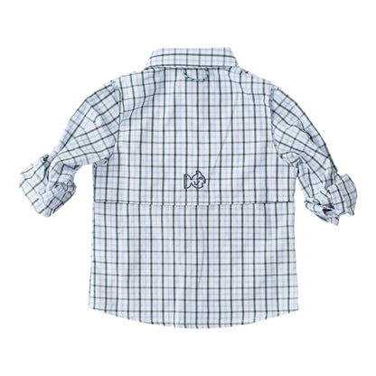 PRODOH Founders Kids Fishing Shirt in Posy Green Powder Blue Windowpane