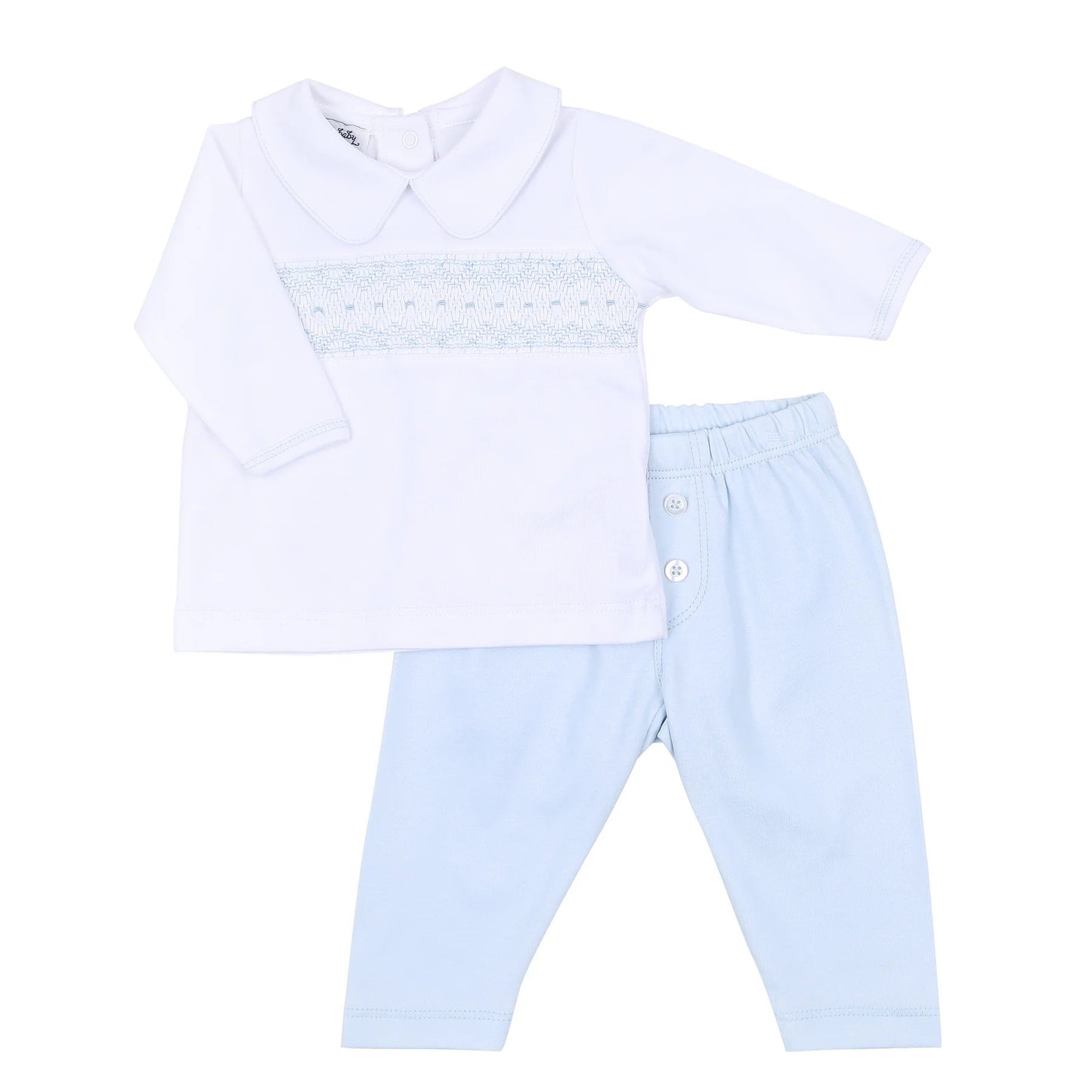 Magnolia Baby Freya and Finn Blue Smocked Collared Boy Pant Set