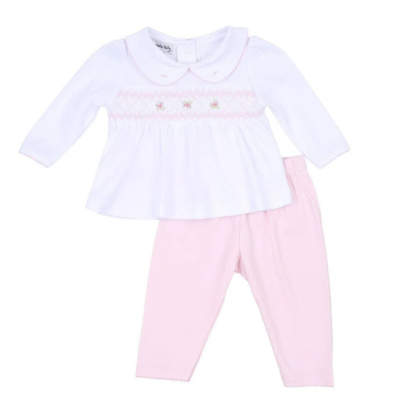 Magnolia Baby Freya and Finn Pink Smocked Collared Girl Toddler Pant Set