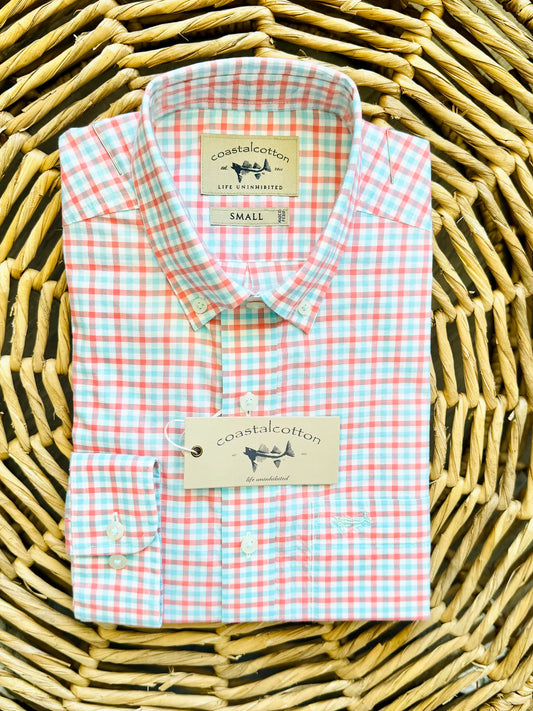 Coastal Cotton Youth Sport Shirt - Coral Bay Gingham
