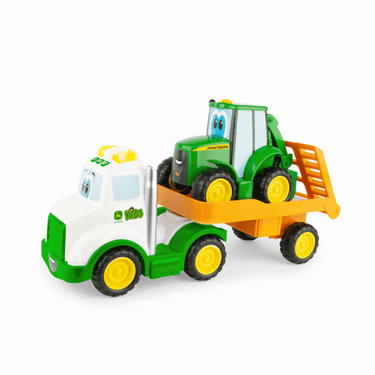 John Deere Lights & Sounds Farmin' Friends Toy Hauling Set with Truck and Backhoe Tractor