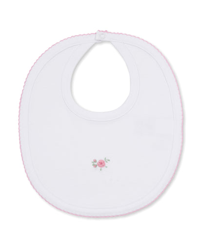 Kissy Kissy Embroidered Rose Bib White w/Pink Trim