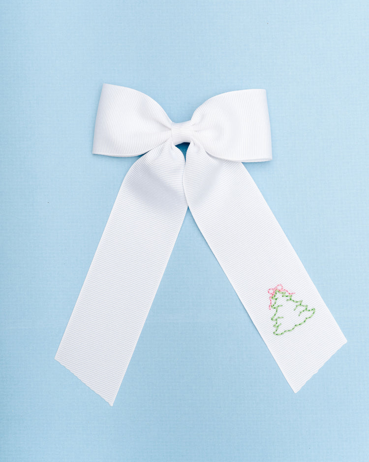 Winn and William Girls White Christmas Tree Bow on Clip