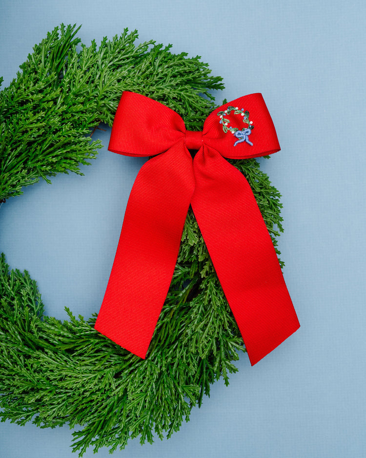 Winn and William Girls Red Wreath Bow on Clip