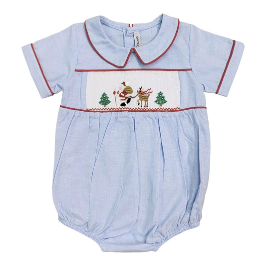 Sweet Dreams Santa's Coming Blue Chambray Smocked Bubble