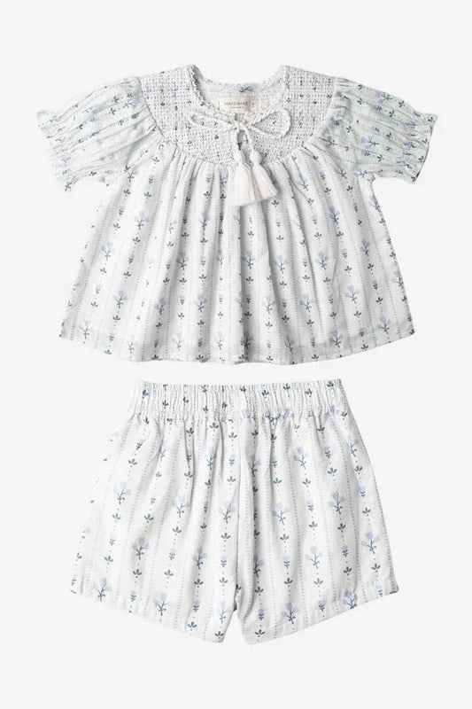 Makemake Organics Blue Vines Smocked Top & Short Set