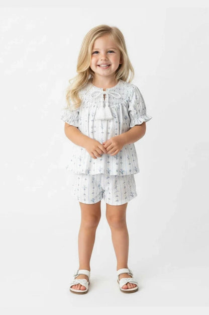 Makemake Organics Blue Vines Smocked Top & Short Set
