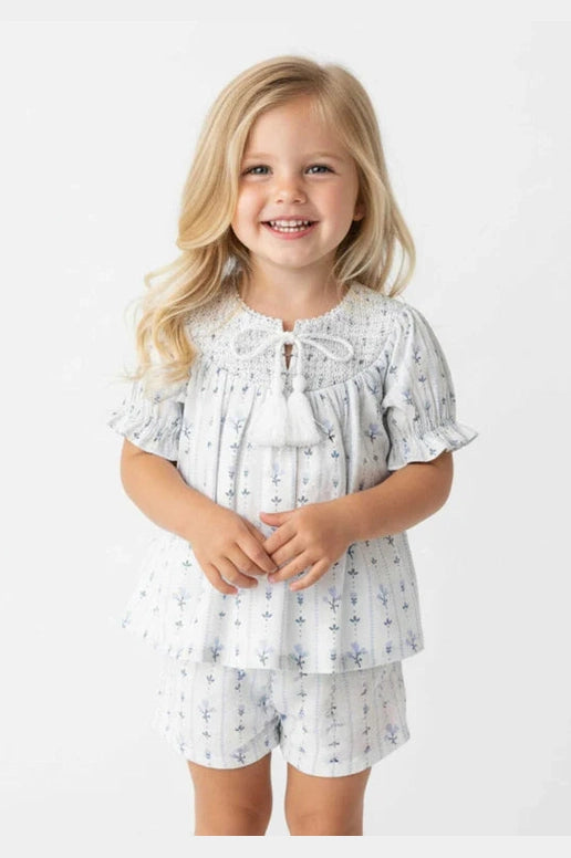 Makemake Organics Blue Vines Smocked Top & Short Set