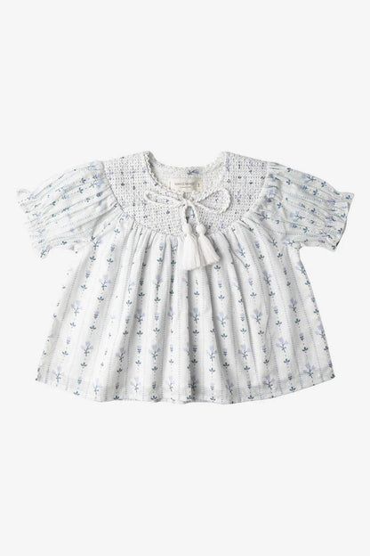 Makemake Organics Blue Vines Smocked Top & Short Set