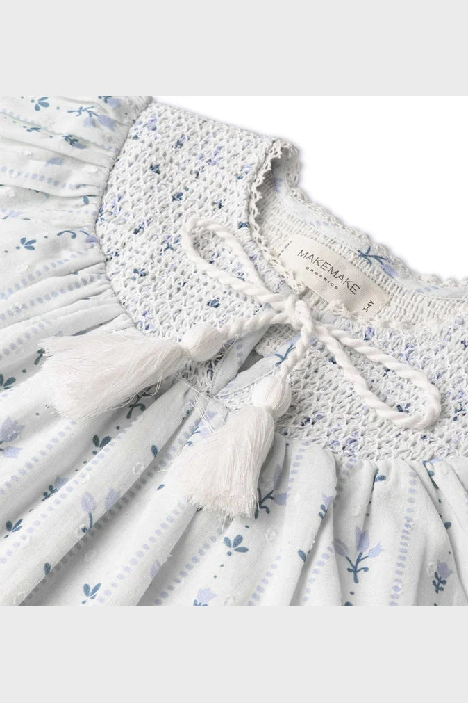 Makemake Organics Blue Vines Smocked Top & Short Set