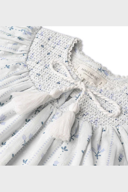 Makemake Organics Blue Vines Smocked Top & Short Set