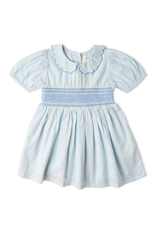 Makemake Organics Smocked Collar Dress - Light Blue