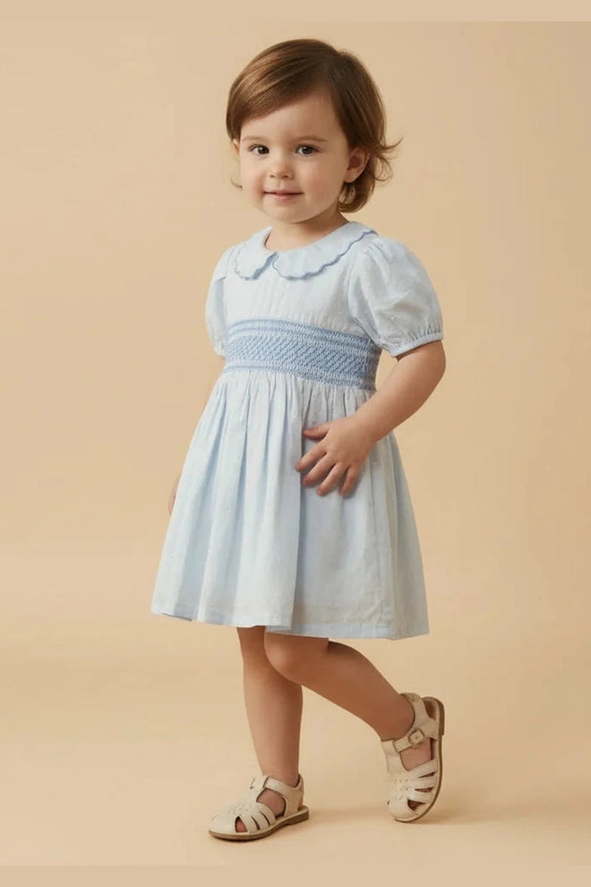 Makemake Organics Smocked Collar Dress - Light Blue