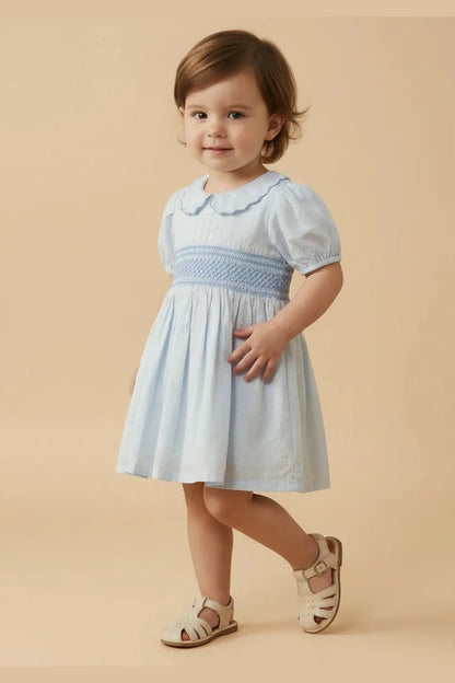 Makemake Organics Smocked Collar Dress - Light Blue