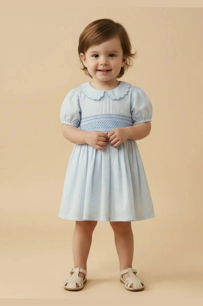 Makemake Organics Smocked Collar Dress - Light Blue