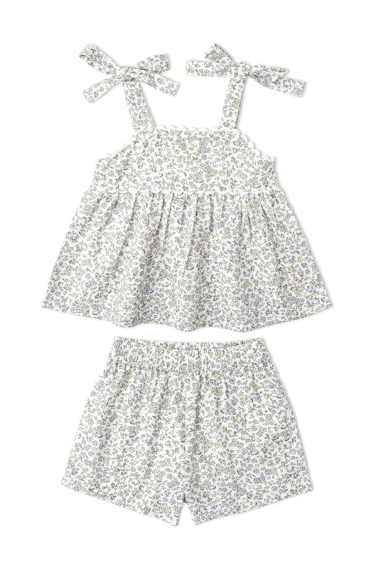 Makemake Organics Tulle Floral Tie Up Top & Short Set