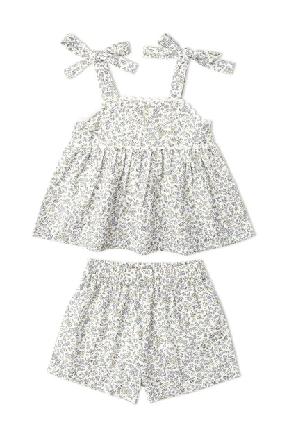 Makemake Organics Tulle Floral Tie Up Top & Short Set