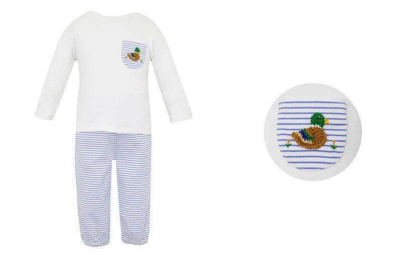 Petit Bebe Mallard Blue Stripe Pant Set