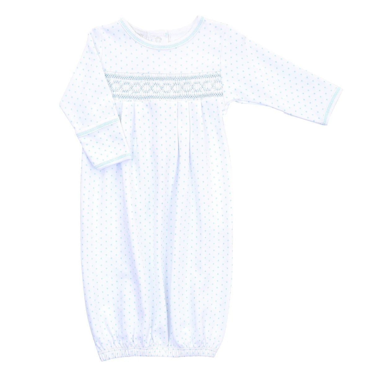 Magnolia Baby Mini Dots Blue Smocked Gathered Gown