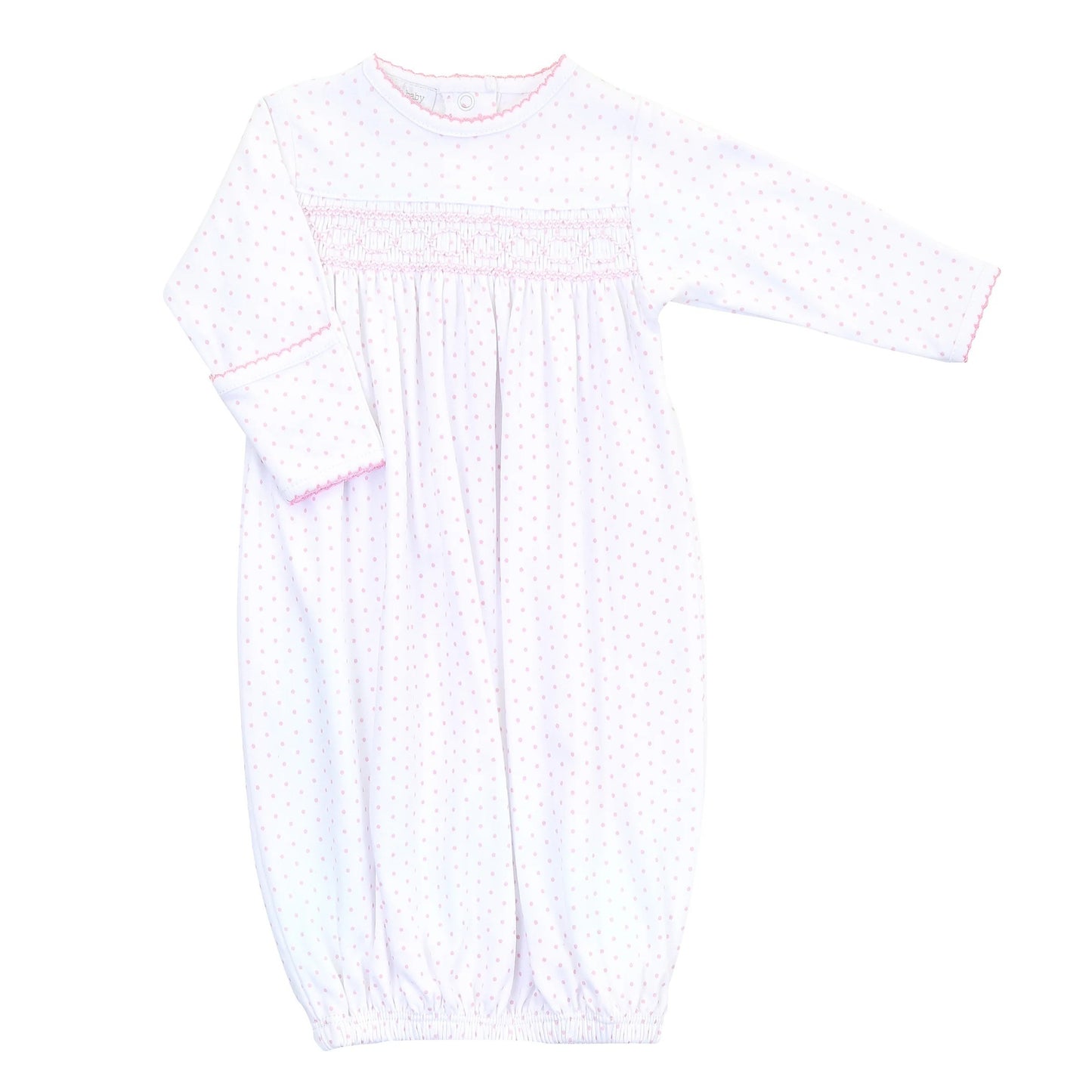 Magnolia Baby Mini Dots Pink Smocked Gathered Gown