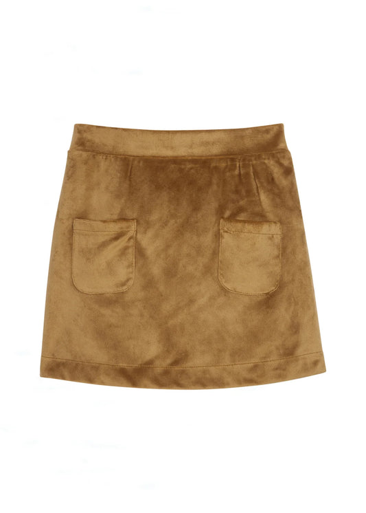 Bisby Girl's Mini Skort - Brown Faux Suede
