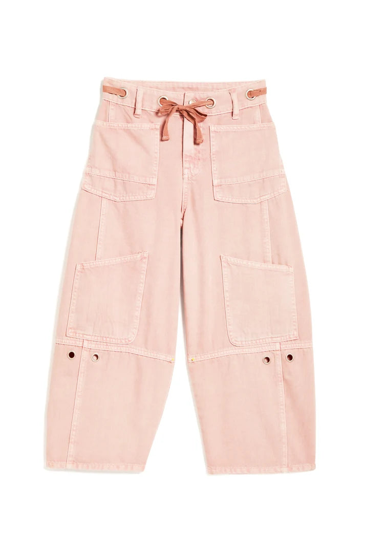 Tractr Girls Grommet Waist Patch Barrel Crop Jean