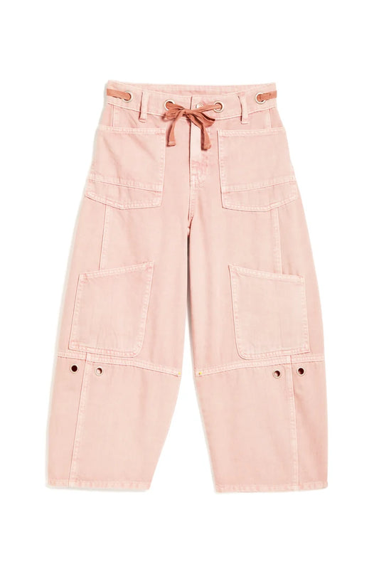 Tractr Girls Grommet Waist Patch Barrel Crop Jean