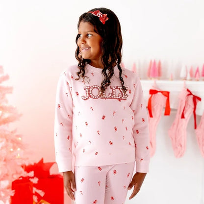 Sweet Wink Jolly Pearl Patch Candy Cane Christmas Sweatshirt